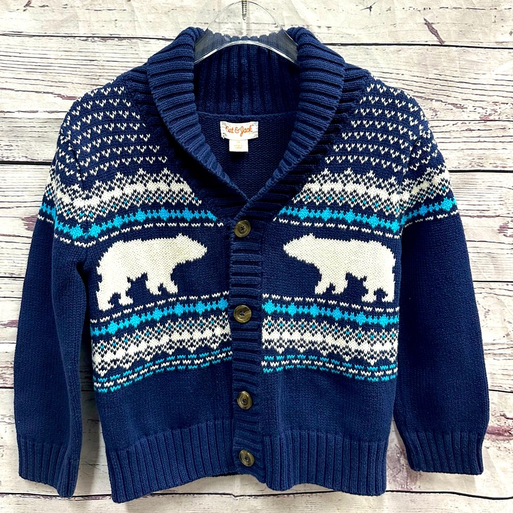 Cat & Jack Holiday Blue Cardigan Size 3t